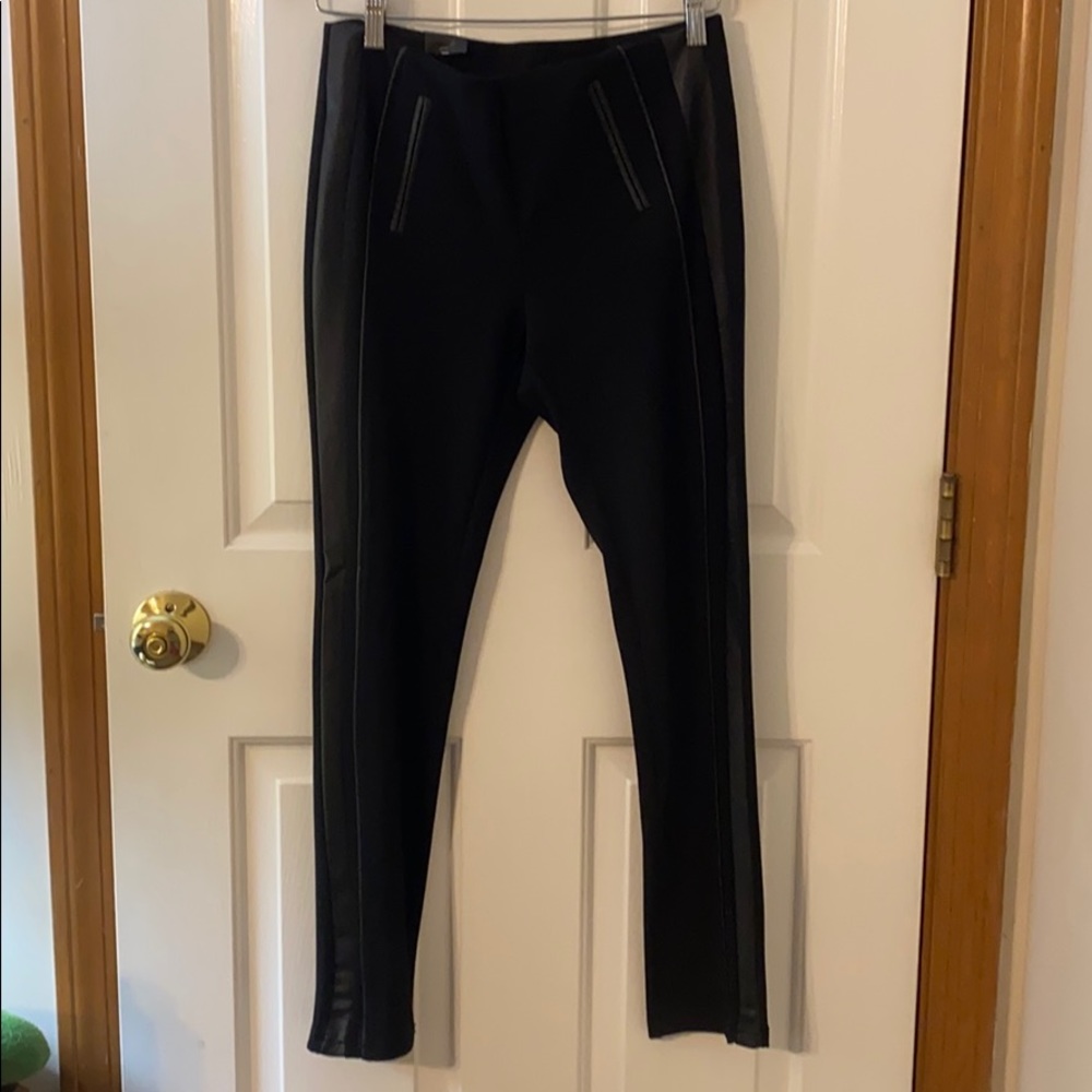 New Black Stretch Leggings w/ pleather details - Picture 1 of 6